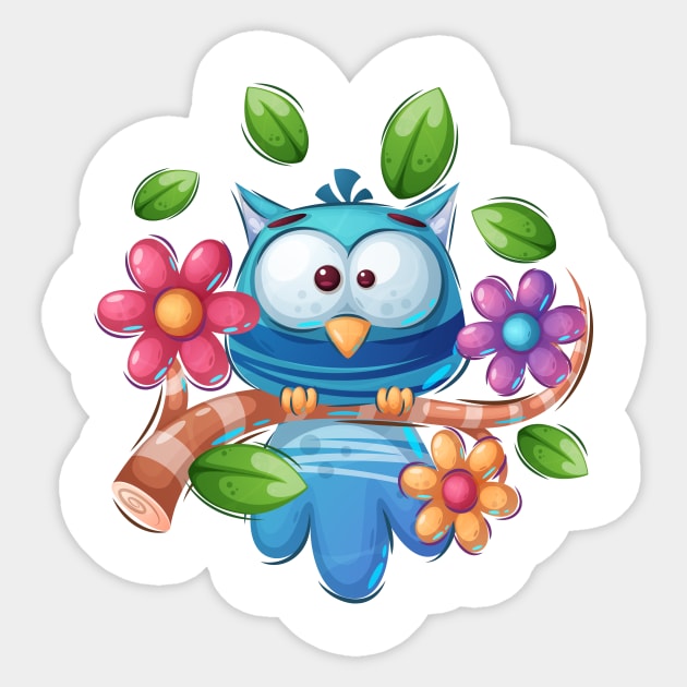 Blue Owl Bird cartoon design concept art Sticker by GiftsRepublic